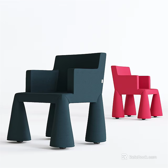Stylish Contemporary Leisure Chairs With Unique Tapered Legs And Bold Blue Red Colors Design 3d model 