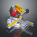 Yellow Household Miter Saw with Red Blade and Silver Base for Home DIY Cutting Projects