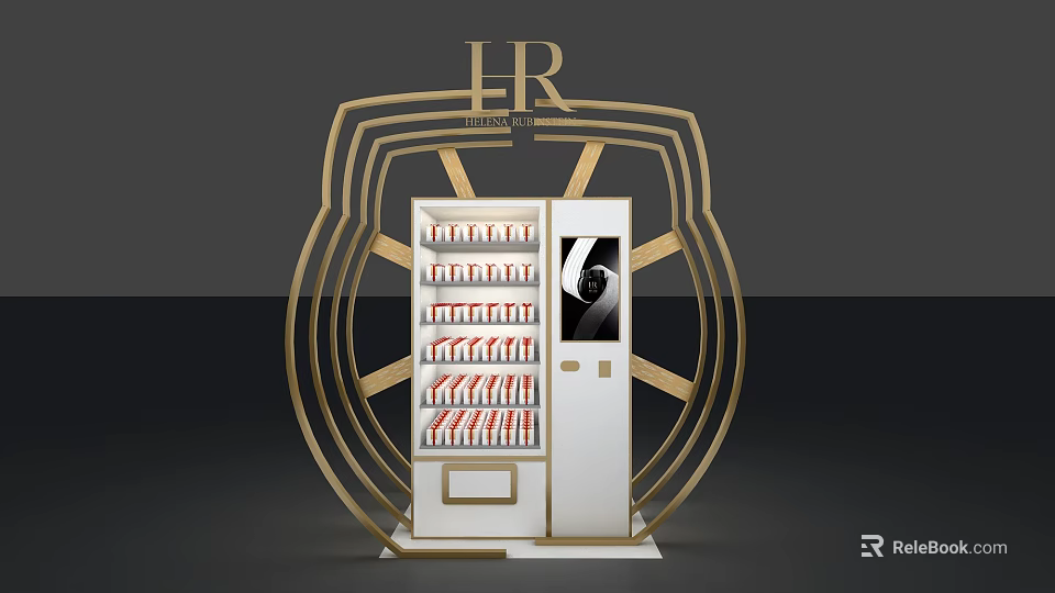 LR Brand Modern Display Shelf with Gold Frame and Multiple Layers for Product 3d model 
