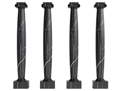 Four Black Marble Decorative Columns With Textured Surface For Interior Design 3d model
