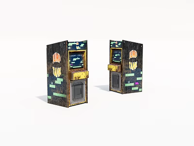 Vintage Arcade Machines As Entertainment Appliances With Colorful Patterns And Game Screens 3d model