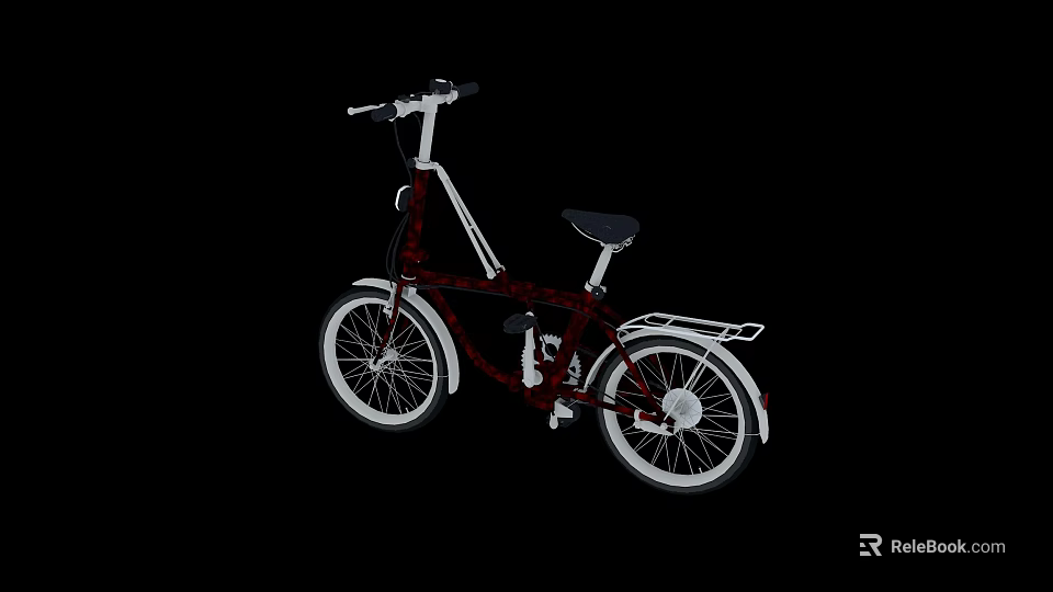 Modern Red And White Bicycle Featuring Black Seat Rear Rack And White Wheels 3d model 