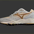 Light Beige Retro Athletic Shoes With Copper Accents Mesh Upper White Laces And Thick Sole