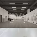 Parking Garage Interior With Ceiling Lights White Columns And Parked Vehicles