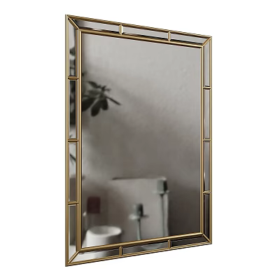 Decorative Wall Mirror With Golden Frame And Reflection Of Daily Items In Interior 3d model