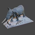Realistic Elephant Sculpture Featuring Adult And Baby Elephants On Base