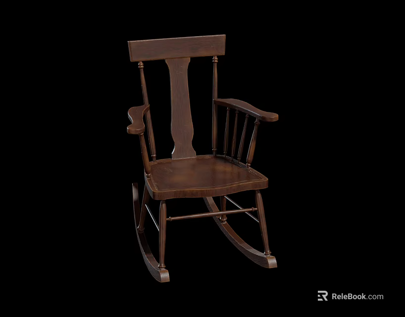 Classic Solid Wood Rocking Chair With Slat Back Armrests And Curved Rocker Base For Relaxation 3d model 