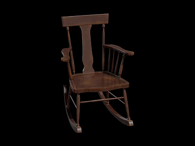 Classic Solid Wood Rocking Chair With Slat Back Armrests And Curved Rocker Base For Relaxation 3d model