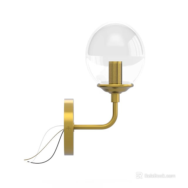 Brass Wall Sconce With Clear Glass Globe Shade Modern Interior Design 3d model 