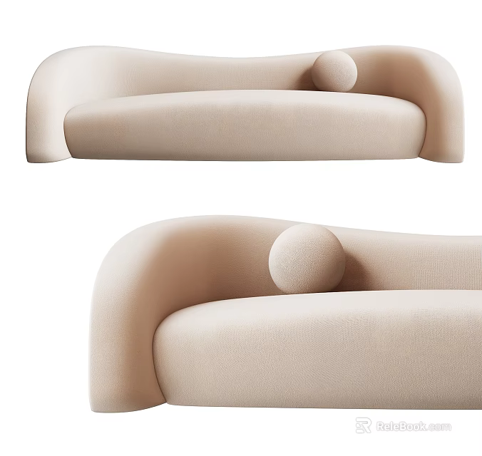 Beige Sectional Sofa with Curved Design and Round Decorative Pillow for Modern Living Space Interior 3d model 