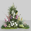 Decorative Floral Installation With White Pink Purple Yellow Flowers And Green Foliage