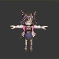 Cute 3D Woman Character With Cat Ears Purple Pink Hair And Purple Dress