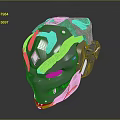 Futuristic Mechanical Helmet Design With Green And Silver Metallic Components