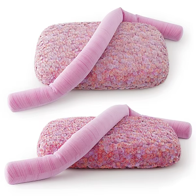 Modern Abstract Shaped Sofa with Pink Knitted Fabric Soft Texture Curved Arms and Cozy Design 3d model