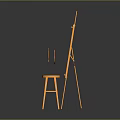 Artistic Orange Easel With White Canvas And Small Stool On Gray Background 3d model