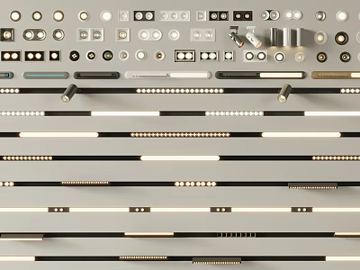 Modern LED Lighting Combination Set With Strip Pendant And Recessed Fixtures For Home Interiors 3d model