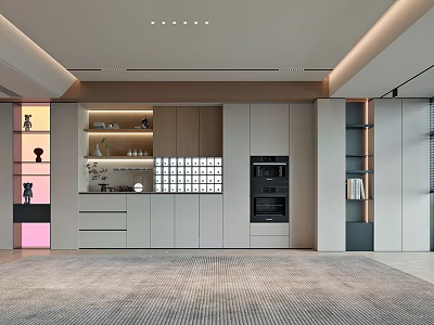 Elegant Modern Sideboard Interior Design With Wooden Panels And LED Lighting Storage Solutions 3d model