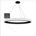 Modern Circular Pendant Light With White Shade And Black Frame Design 3d model