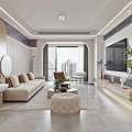 Modern Living And Dining Room Interior With Beige Sofa Coffee Table TV And Green Plant