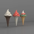 Colorful Ice Cream Cones With White Pink Green Swirls On Gray Background