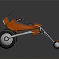 Futuristic Orange Three Wheeled Motorcycle With Black Windshield Silver Frame And Wheels