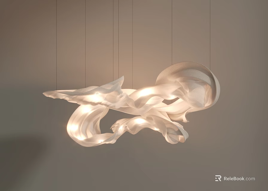 Modern Artistic Chandelier With Flowing Fabric Design And Soft Illumination For Elegant Interior 3d model 