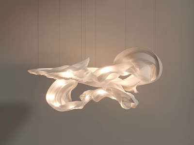 Modern Artistic Chandelier With Flowing Fabric Design And Soft Illumination For Elegant Interior 3d model