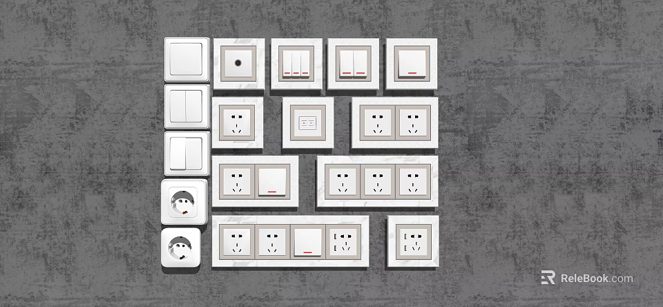 Various Types of Modern Home Switch Panels With Functional Designs and Electrical Features 3d model 