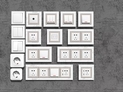 Various Types of Modern Home Switch Panels With Functional Designs and Electrical Features 3d model