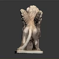 Classic Winged Lion Statue With Intricate Design And Stone Pedestal Base