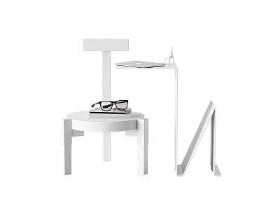 Modern White Desk With Minimalist Design Glasses Lamp And Side Shelf 3d model