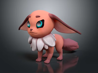 Cute Fantasy Creature 3D Character With Pink Body Large Ears Blue Eyes And White Mane 3d model