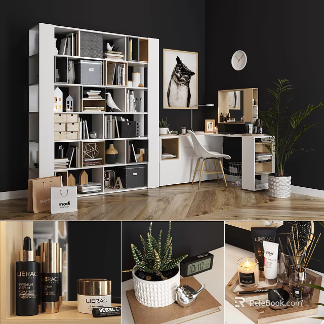 Modern Stylish Dressing Table Interior Design with Mirror Storage and Decorative Plants 3d model 
