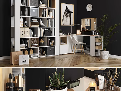 Modern Stylish Dressing Table Interior Design with Mirror Storage and Decorative Plants 3d model