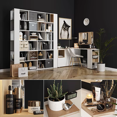 Modern Stylish Dressing Table Interior Design with Mirror Storage and Decorative Plants 3d model