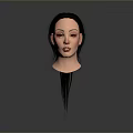 3D Model of Game Film Female Character with Long Black Hair Ponytail Side Profile