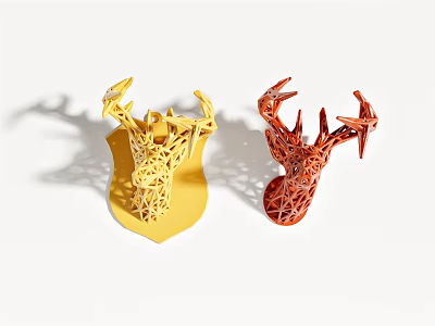 Yellow And Red Deer Head Animal Wall Decor With Hollow Out Shield Base 3d model