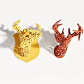 Yellow And Red Deer Head Animal Wall Decor With Hollow Out Shield Base