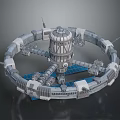 Futuristic Circular Space Station Structure With Central Tower And Solar Panels 3d model