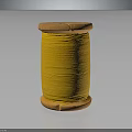 Vintage Wooden Spool with Bright Yellow Thread and Smooth Wooden Top Base