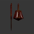 Ancient Red Metal Weapons Featuring Shovel Shaped And Bladed Design With Ring Handles