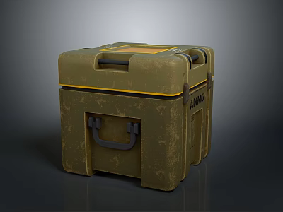 Durable Military Green Storage Crate With Yellow Accent Edges And Black Handle 3d model