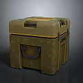 Durable Military Green Storage Crate With Yellow Accent Edges And Black Handle