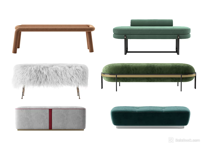Modern Sofa Bench Designs with Various Colors Materials and Leg Styles 3d model