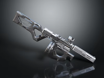 Futuristic Silver Assault Rifle With Detailed Metallic Structure And Tactical Grip 3d model