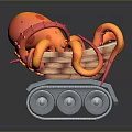 Orange Octopus with Red Details in Basket on Gray Base with Wheels