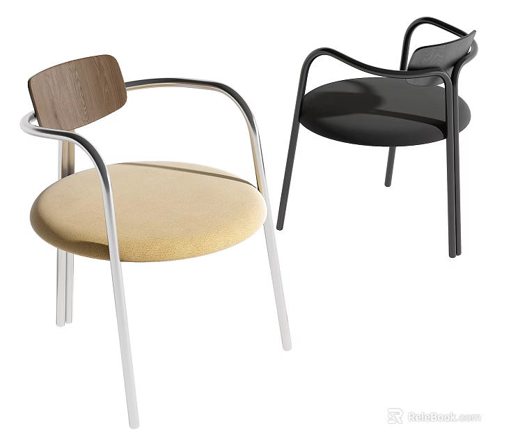 Modern Metal Frame Dining Chair With Comfortable Fabric Seat And Wooden Backrest 3d model 