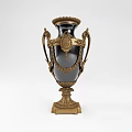 Classic Black And Gold Decorative Vase Sculpture With Ornate Handles Medallion And Base