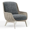 Modern Wicker Lounge Chair with Light Gray Cushion and Matching Ottoman Wooden Legs Design