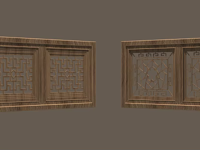 Traditional Chinese Wooden Window Grilles Featuring Intricate Geometric Carved Patterns Design 3d model